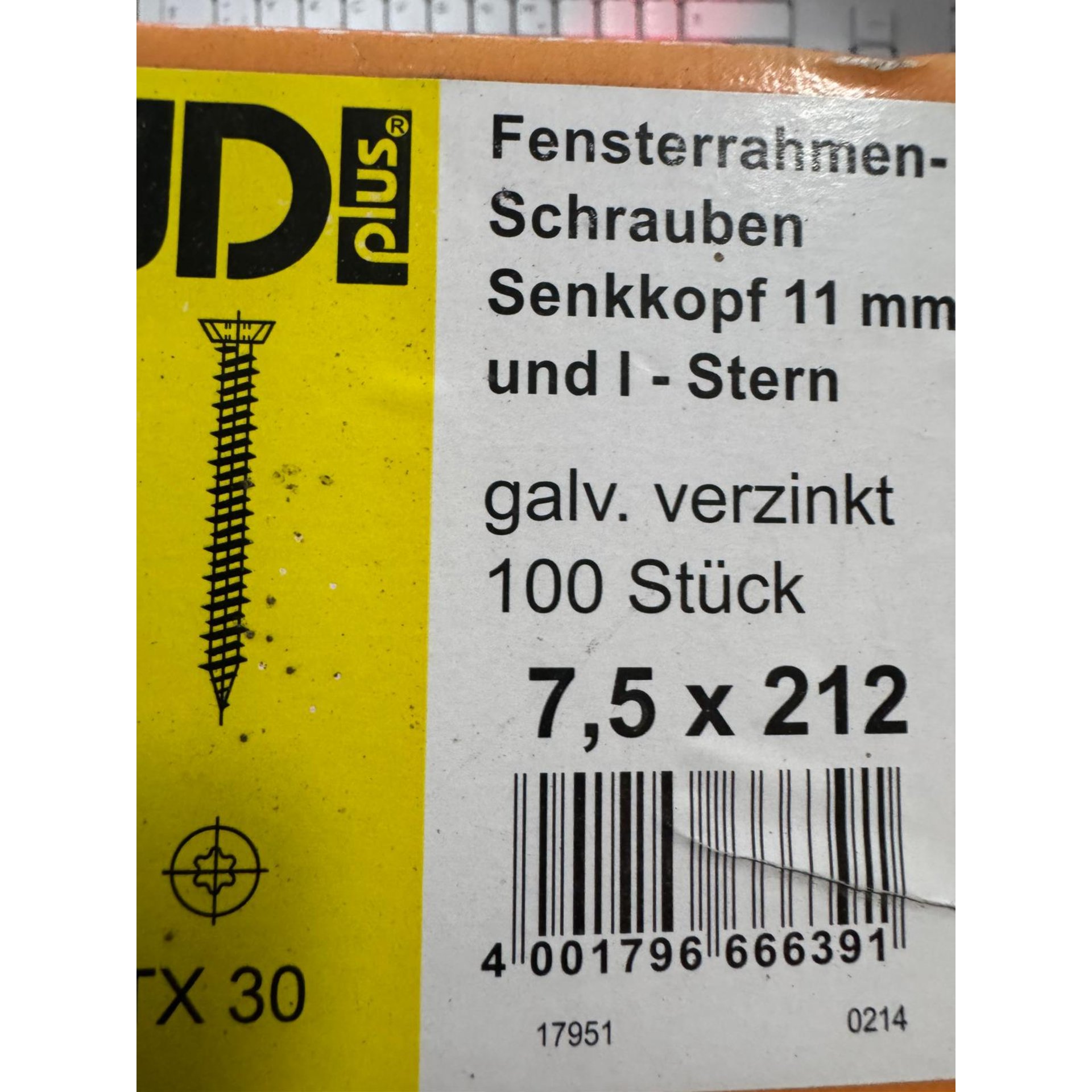 Schrauben, Fensterrahmen, Senkopf, 11 mm, galvanisch verzinkt