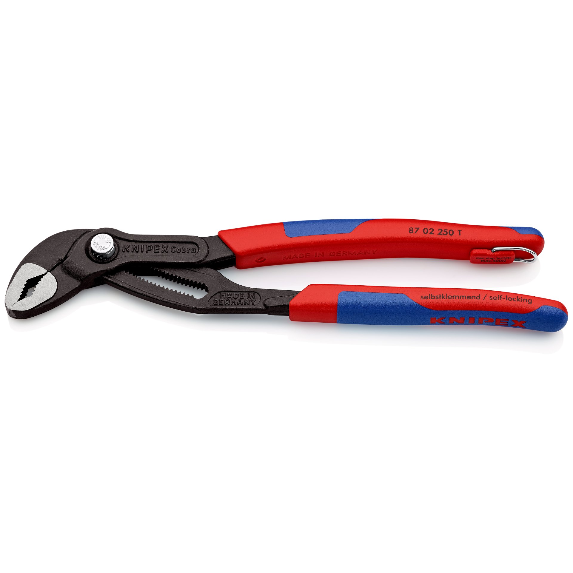 KNIPEX 87 02 250 T Cobra® Hightech-Wasserpumpenzange mit 2K-Hüllen, mit integrierter Befestigungsöse  250 mm Gerät, Zangen, Werkzeug