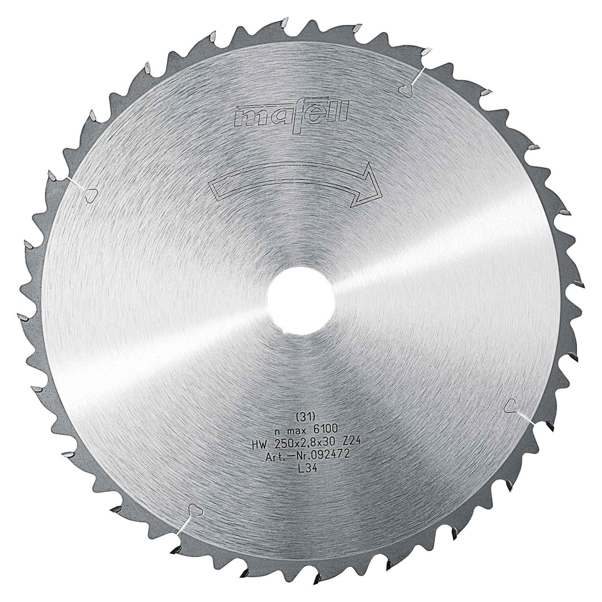 Mafell Sägeblatt-HM, 250 x 1,8/2,8 x 30 mm, Z 24, WZ, für Längsschnitte