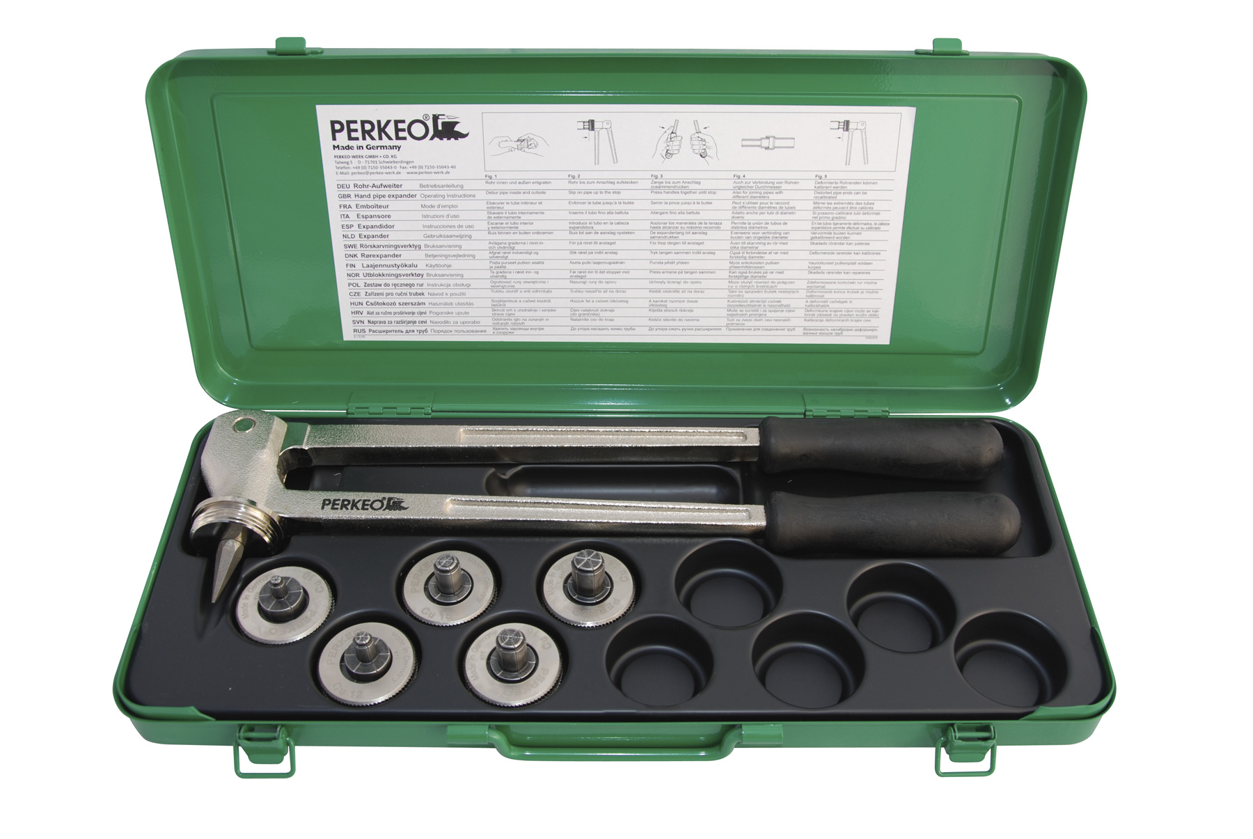 Perkeo ROCKY Rohrexpander-Set 5 Köpfe 10-12-15-16-22 mm im Kasten