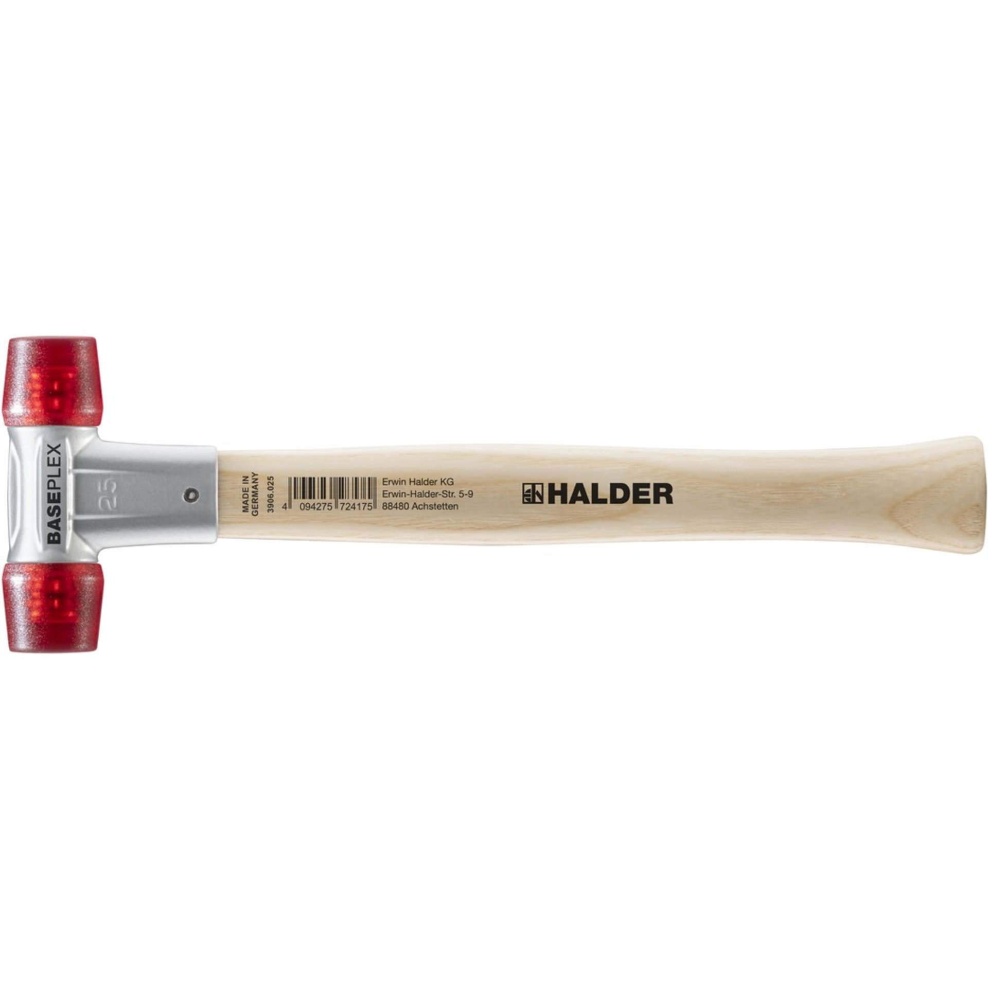 Halder BASEPLEX-Schonhammer, Celluloseacetat / Celluloseacetat mit Zinkdruckguss-Gehäuse und Holzstiel | D=25 mm | 3906.025 Gerät, Hammer, Werkzeug