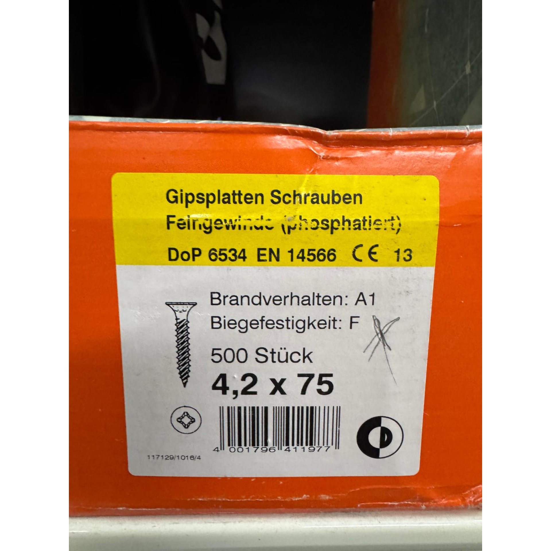 Gipsplatten Schrauben, Feinputz (phosphat), 500 Stück, 4,2 x 75, CE