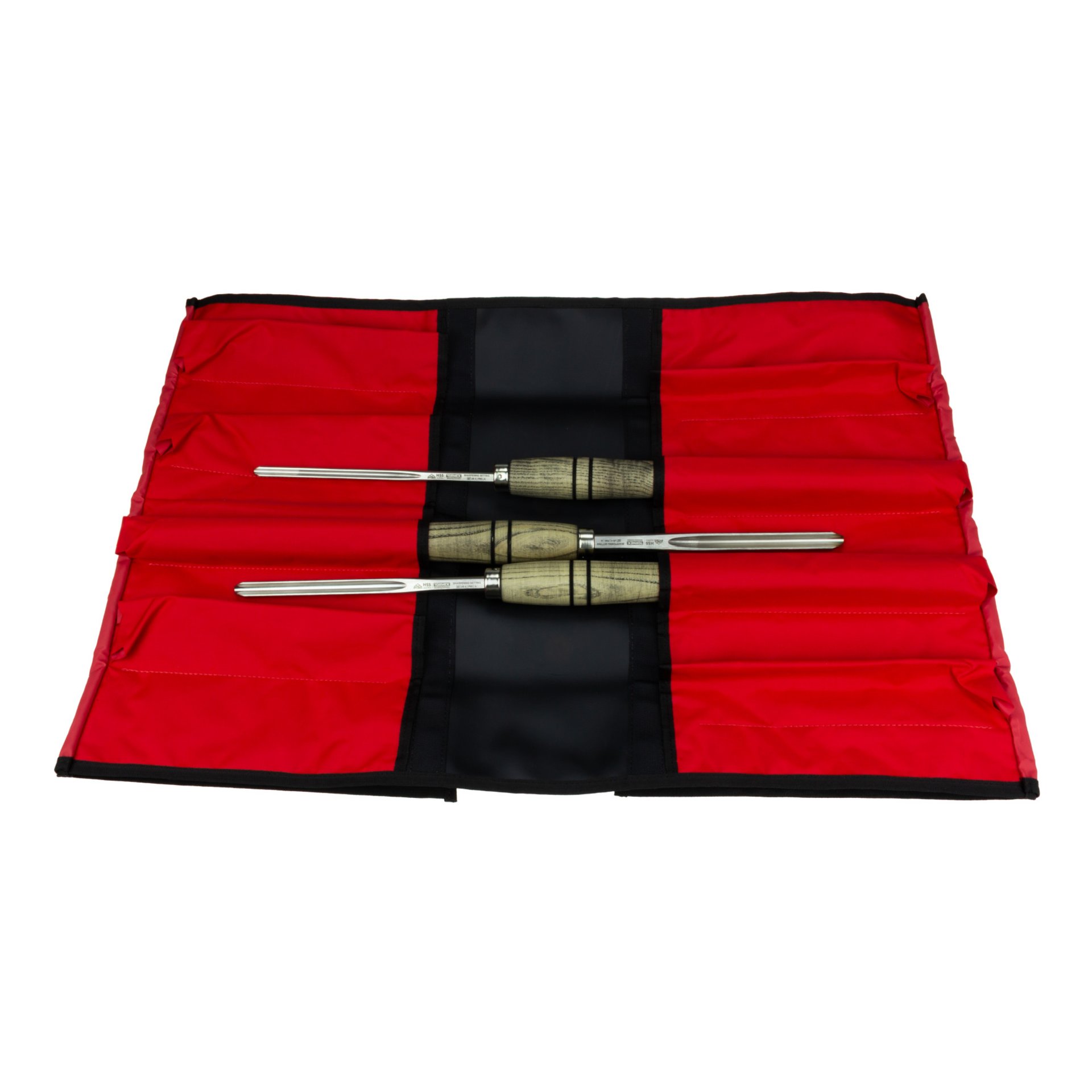 Schraubendreher-Satz, Schraubendreher, Holzgriff, Rot-schwarz, Rolltasche