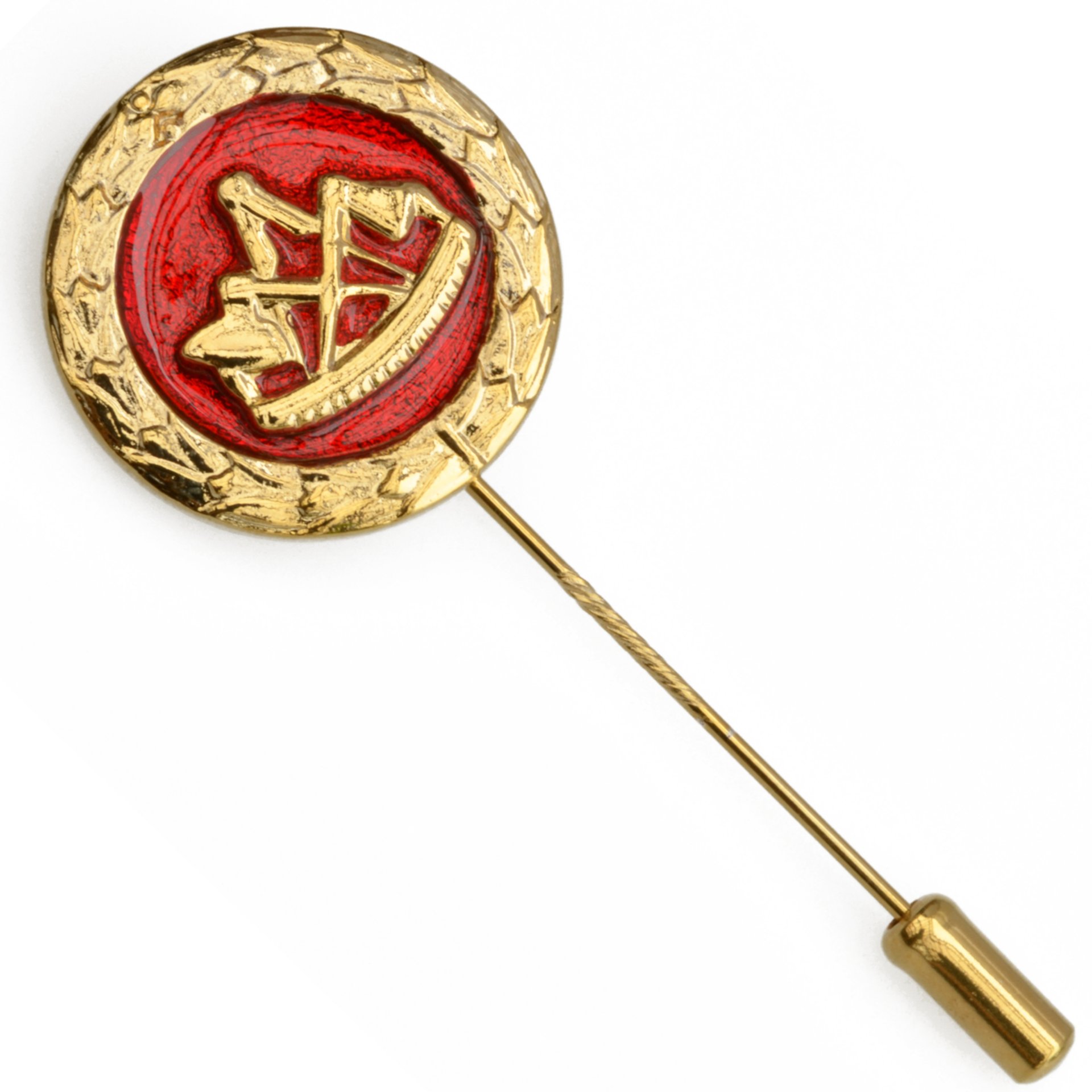 Zimmermann Meisternadel, vergoldet im Etui Rauchrohr, Logo