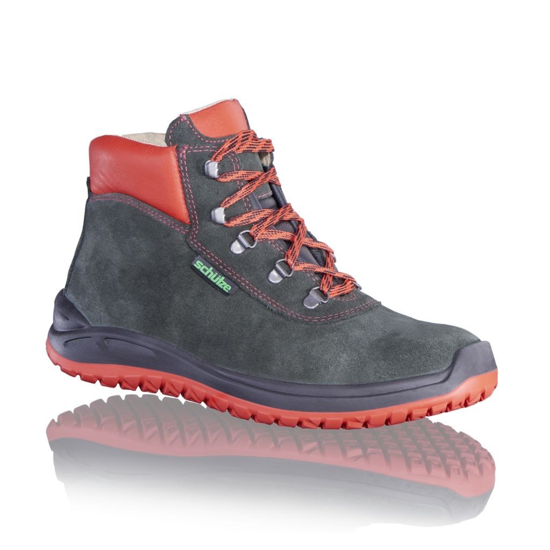 Stiefel, Wanderschuh, Grau, orange Akzent, Gummisohlen