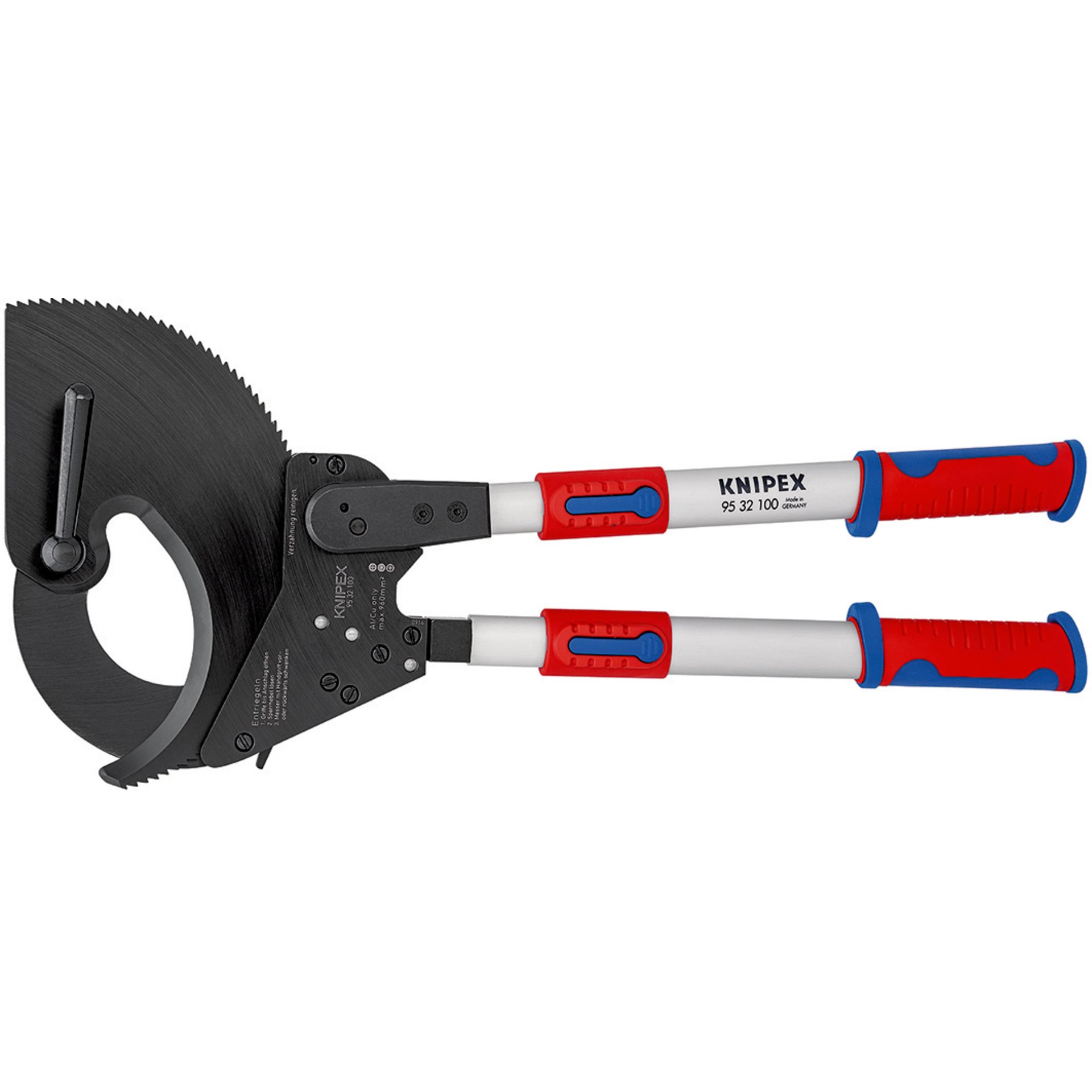 KNIPEX 95 32 100 Kabelschneider (Ratschenprinzip) mit Teleskopschenkeln mit Mehrkomponenten-Hüllen 680 mm Rauchrohr