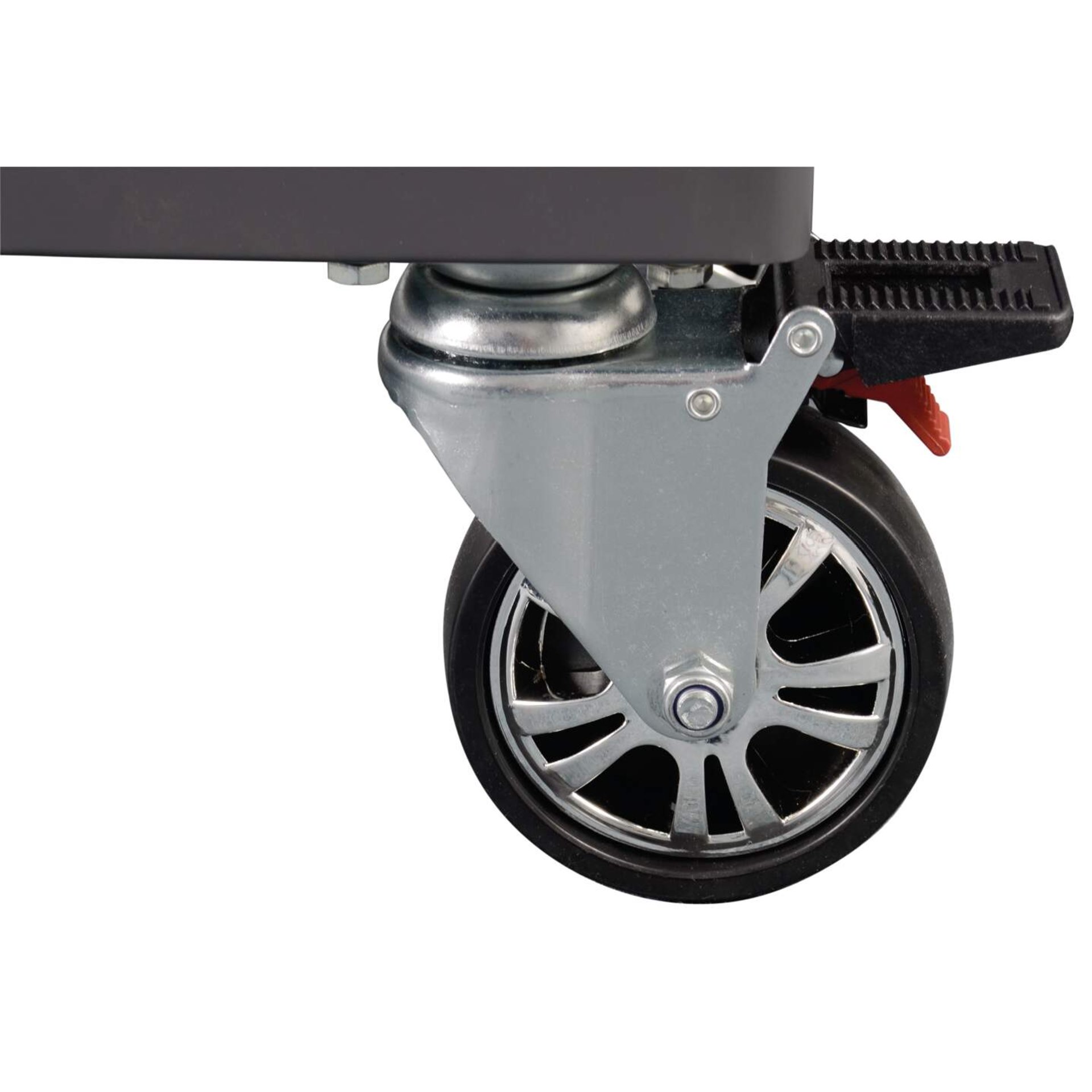 rollentischrolle, gummi rad, stahlrahmen, sattelrad, feststeller