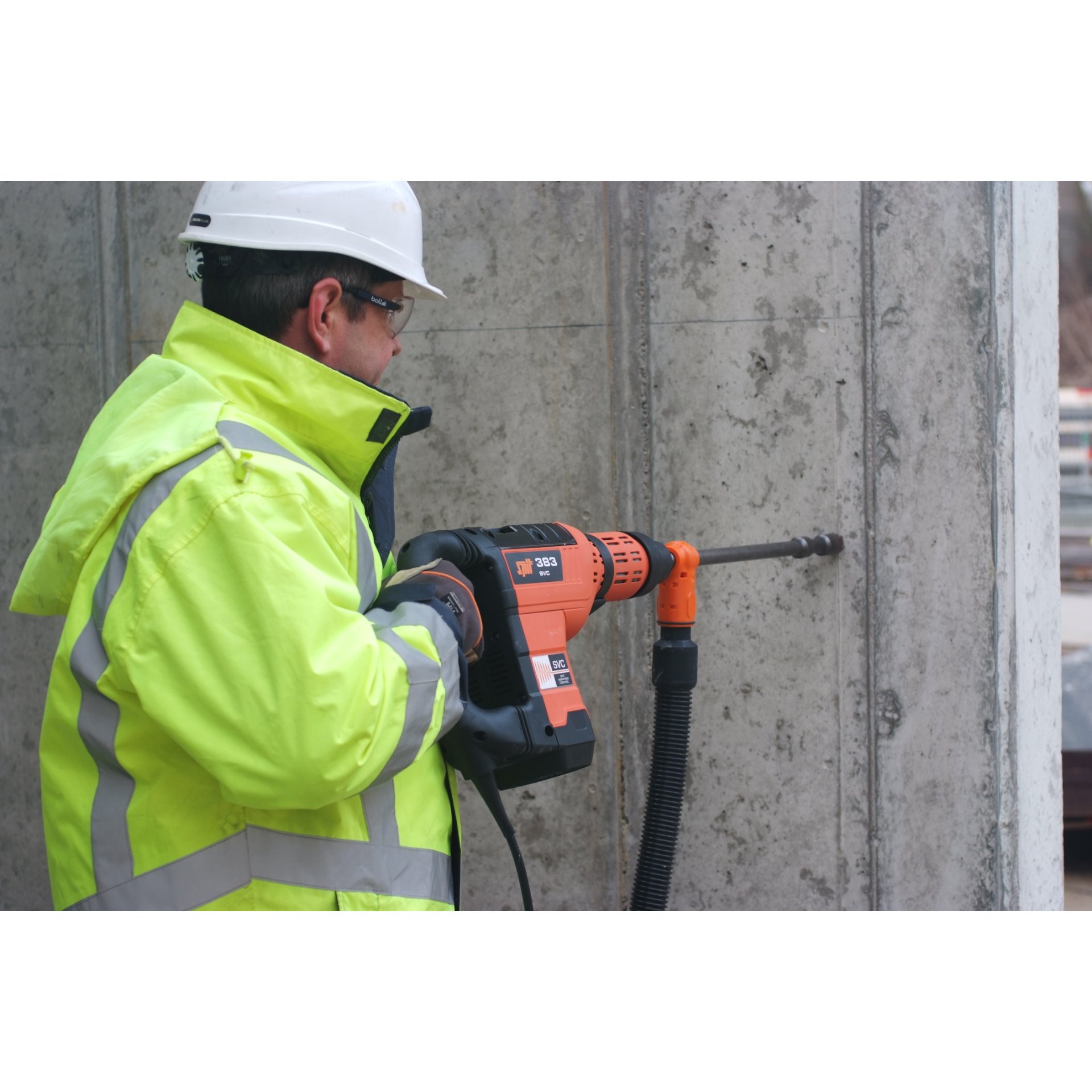 Person, Arbeiter, Schutzhelm, Elektrische Bohrmaschine, Mantel