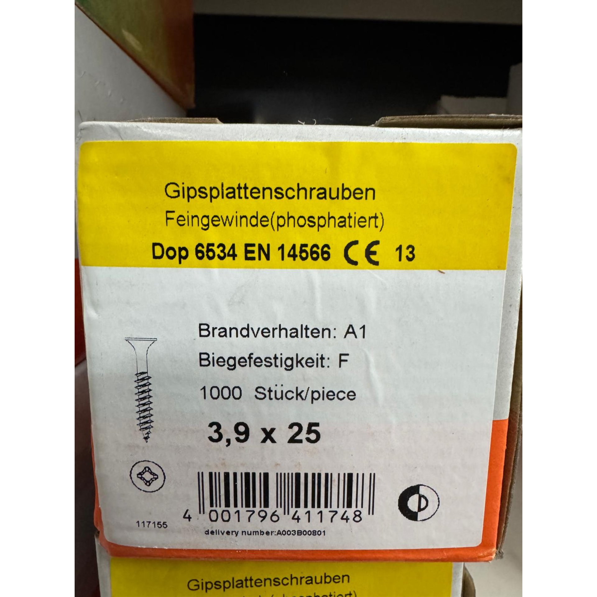Gipsplattenschrauben, Feingewinde, Phosphatiert, 3,9 x 25, 1000 Stück