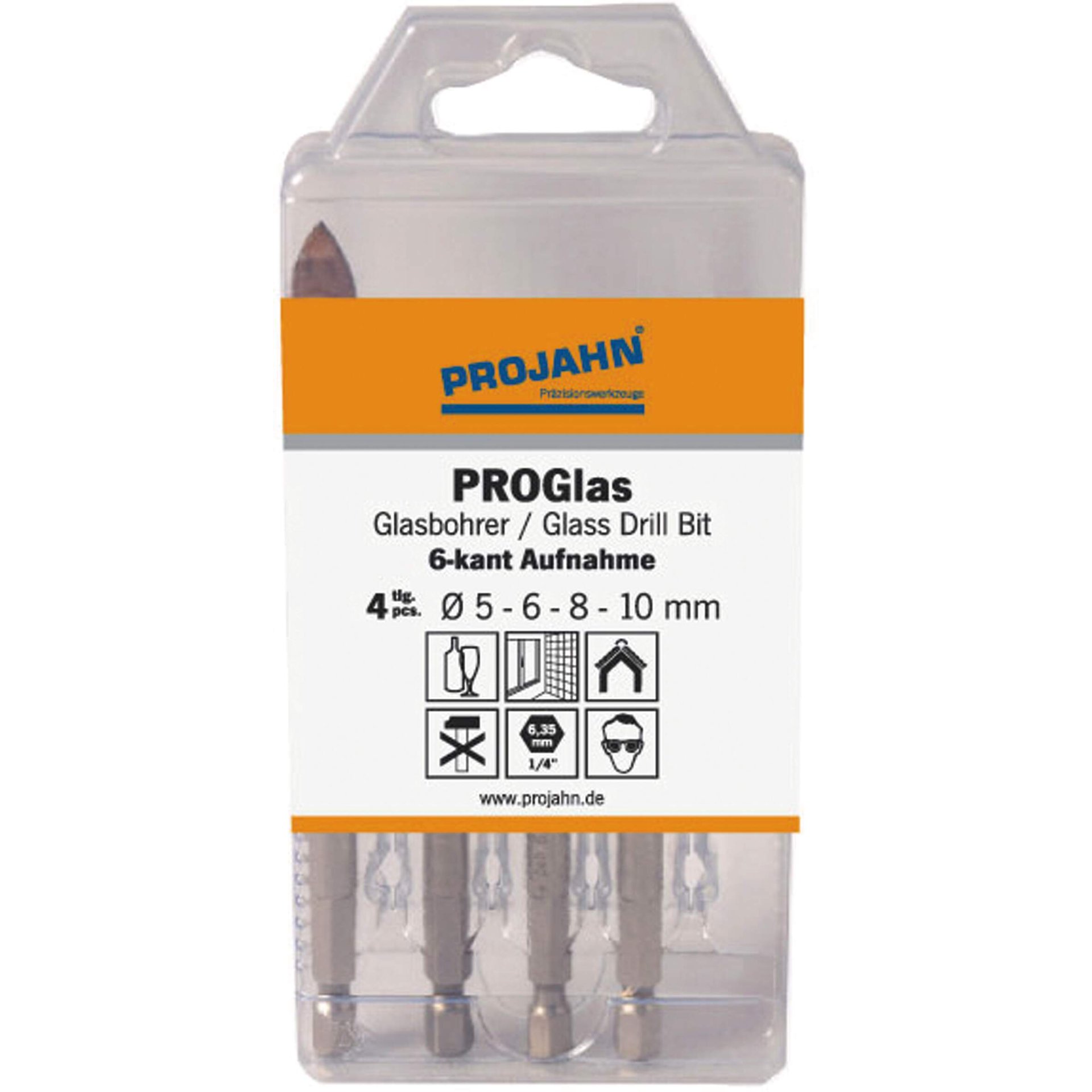 Glasbohrer, 6-teiliges Set, Ø5-10 mm, PROGlas, Bohrerhalter