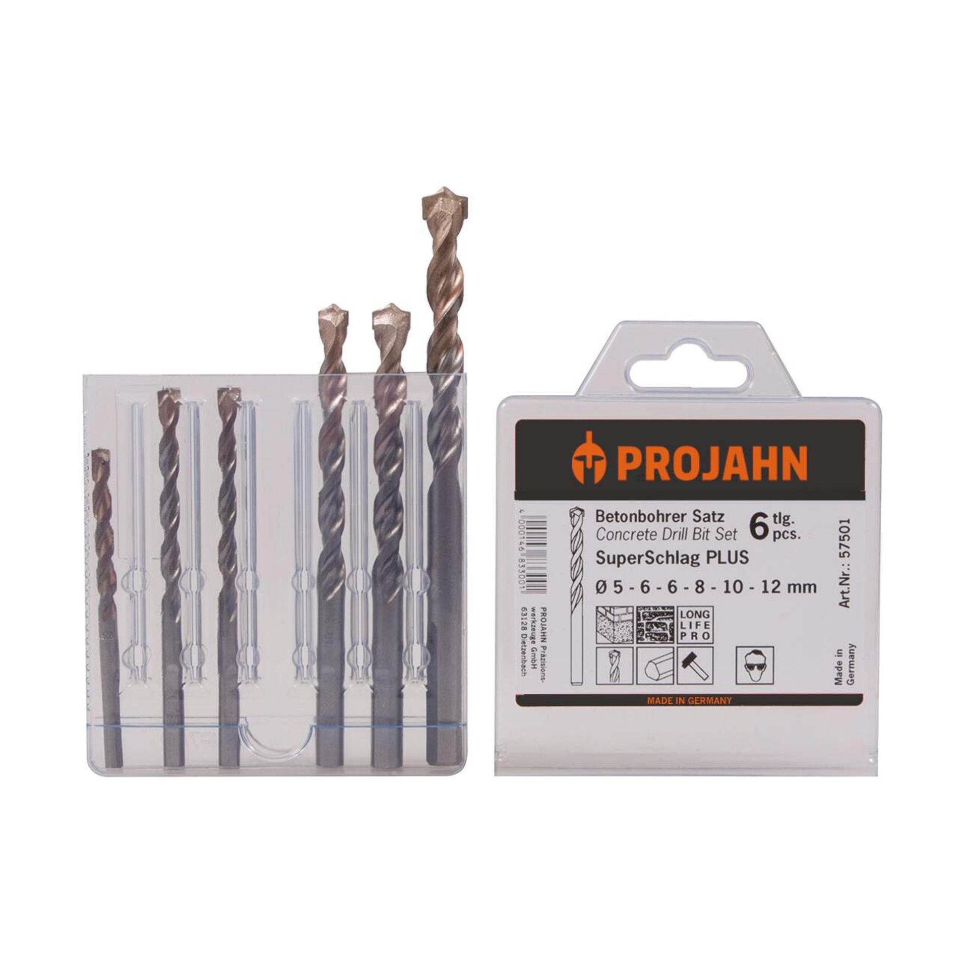 Betonbohrer Satz, Bohrer Set, Kobaltstahl, Ø5-12 mm, 6-tlg.