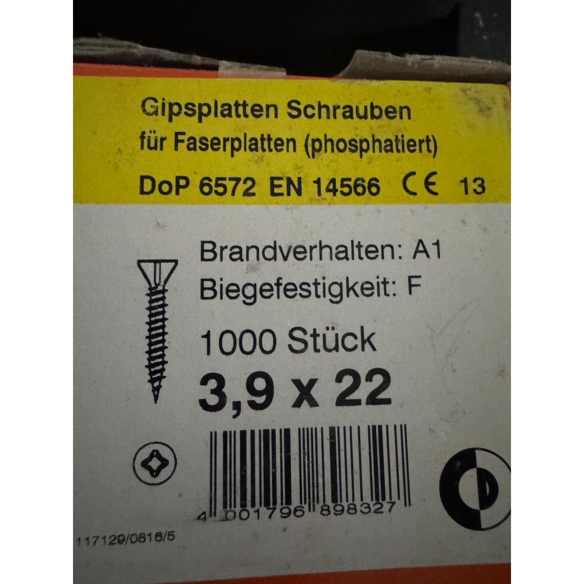 Gipsplatten-Schrauben, Schrauben, DoP 6572 EN 14566, 3,9 x 22, 1000 Stück