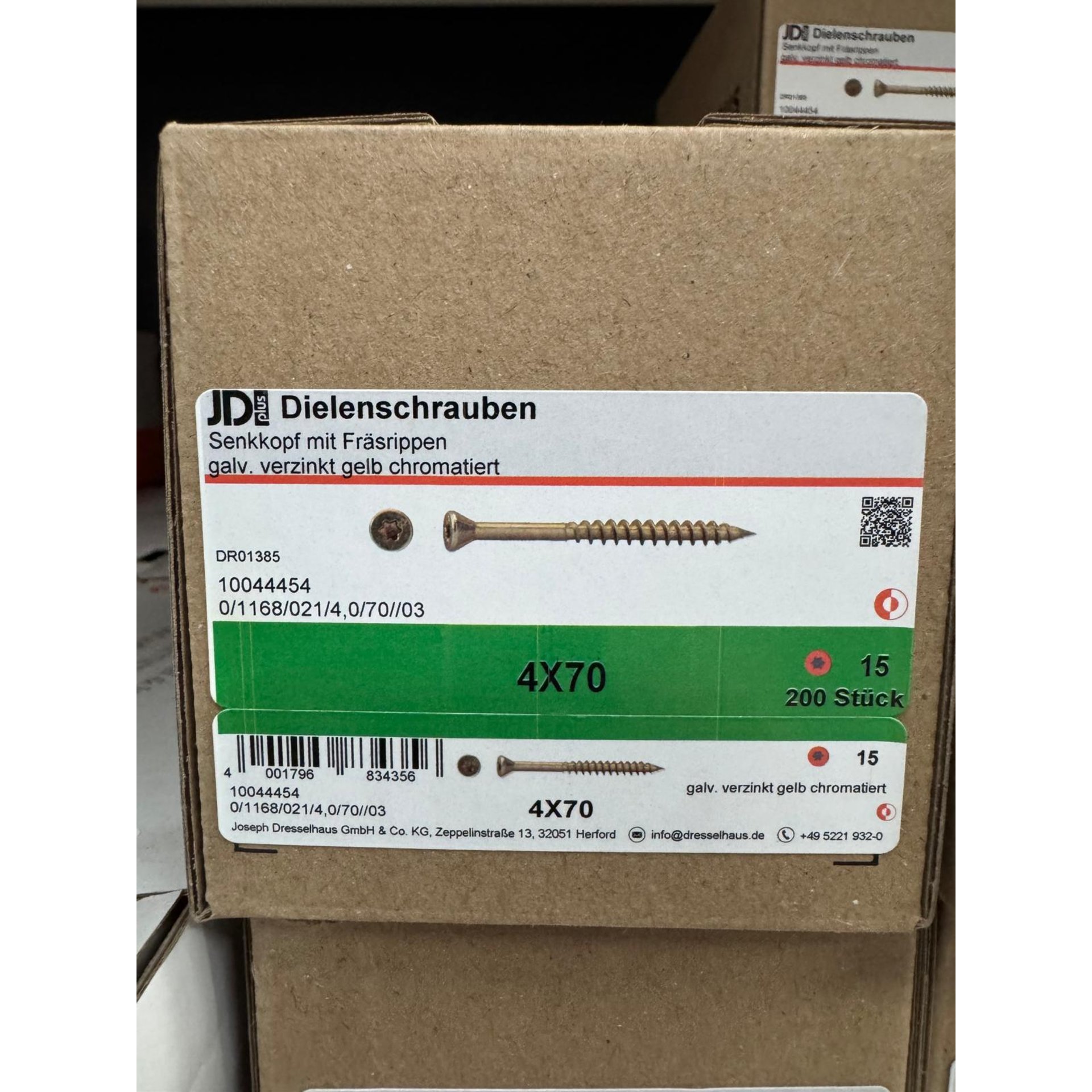 Schraube, Dübel, Senkkopf, galvanisch verzinkt, gelb chromatiert