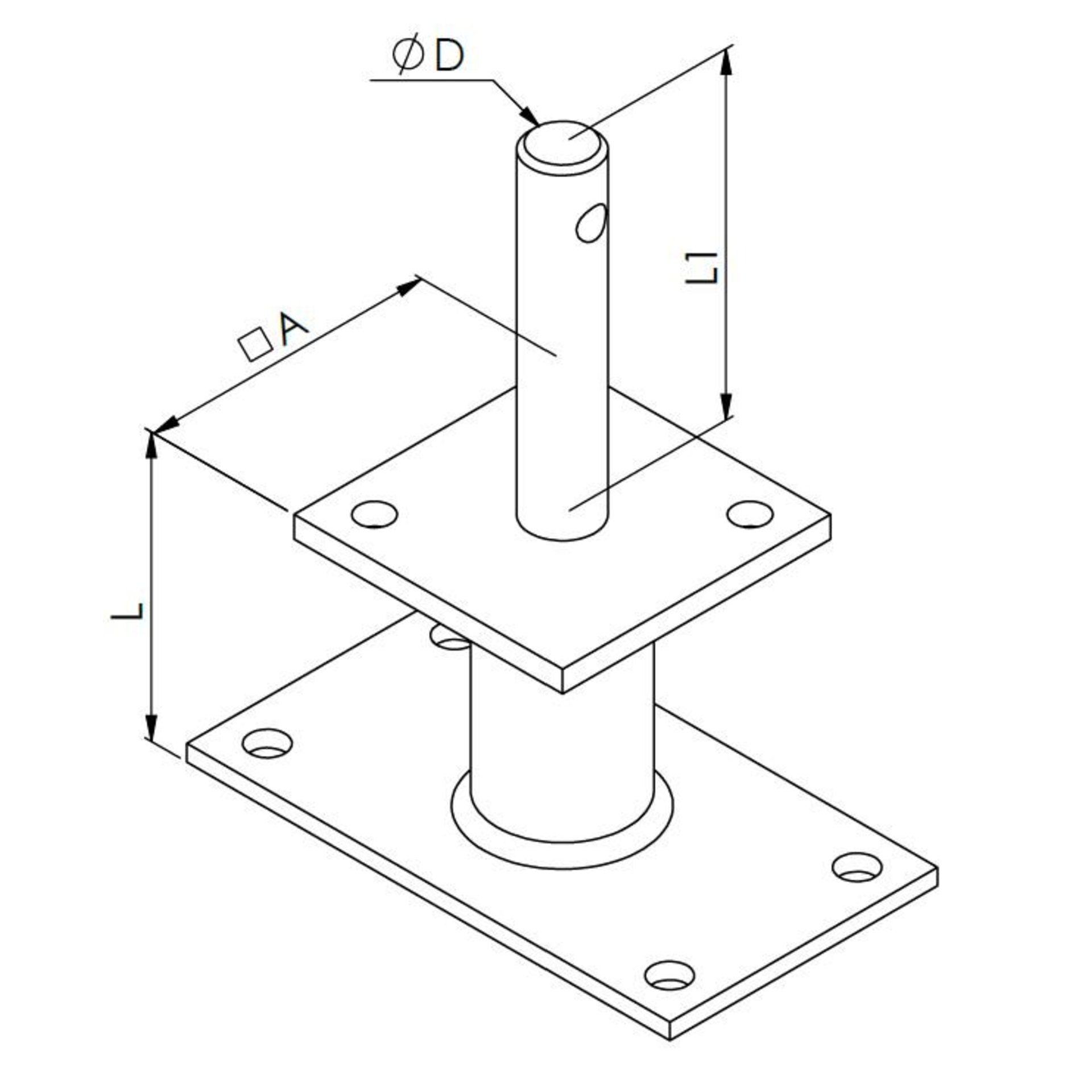stabiles montagepfosten, plattenbasis, bodenplatte, rohrstift, befestigungselement