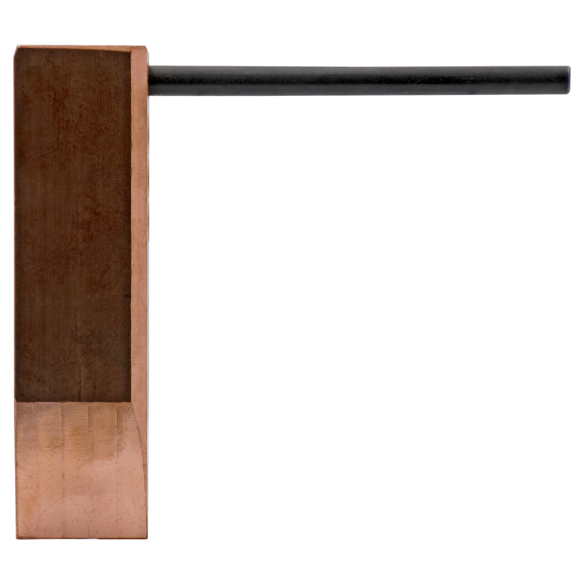 Holzblock, Messingfarben, Kussblock?, Holzblock mit Metallstab, Holzständer