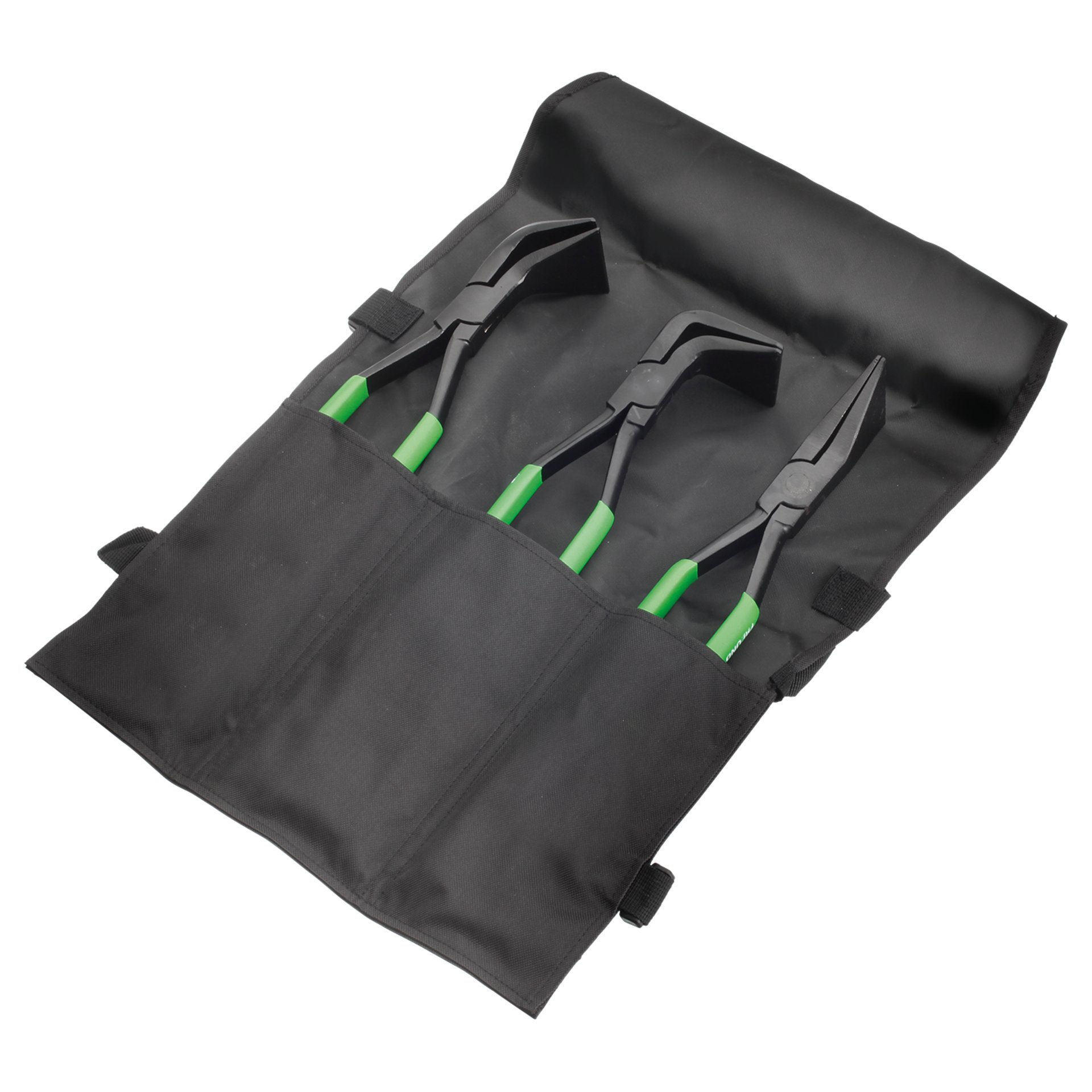 werkzeug-set, schraubendreher, zangen, grüner griff, rolltasche