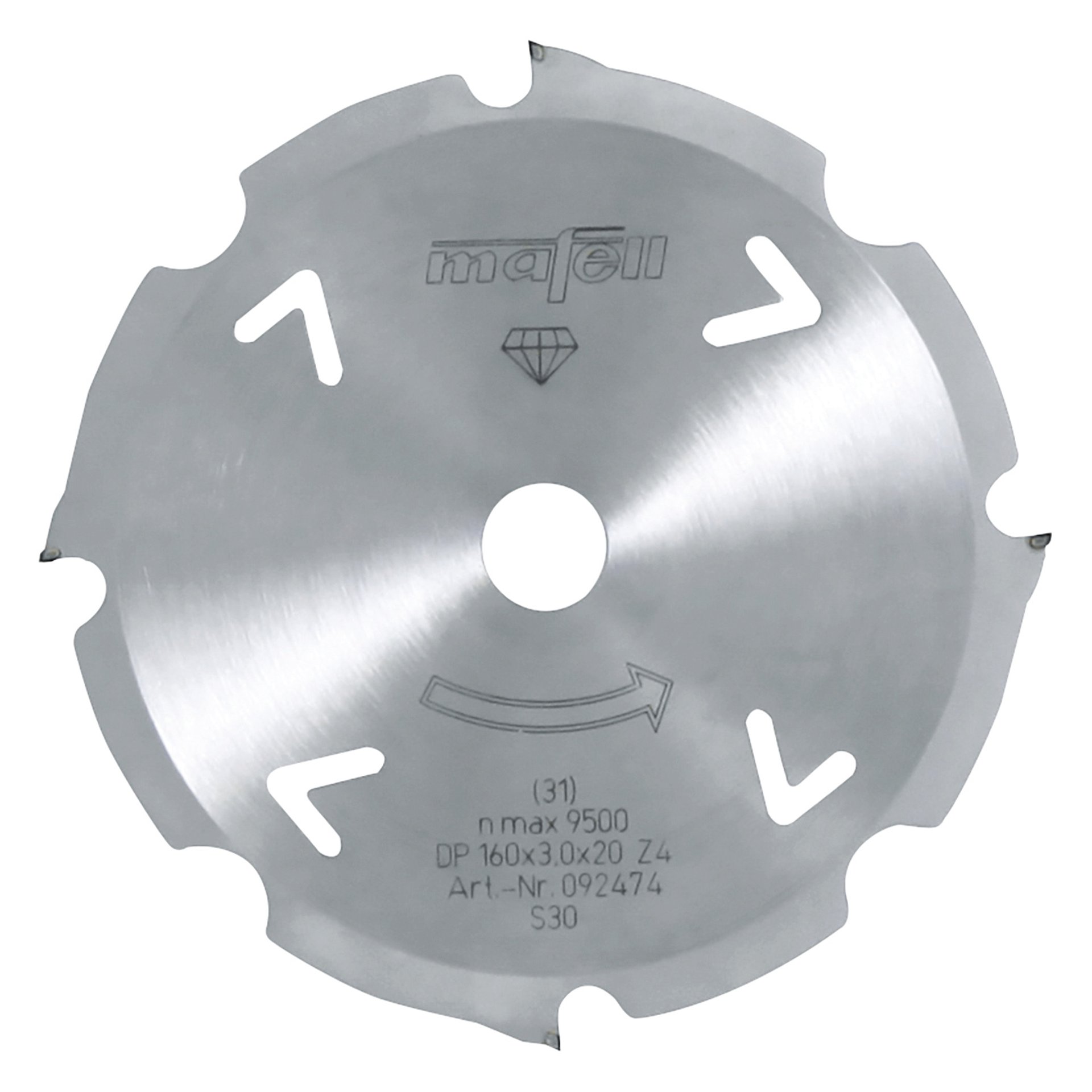 Mafell Sägeblatt-Diamant, 160 x 2,4/3,0 x 20 mm, Z 4, FZ/TR, für zementgebundene Werkstoffe