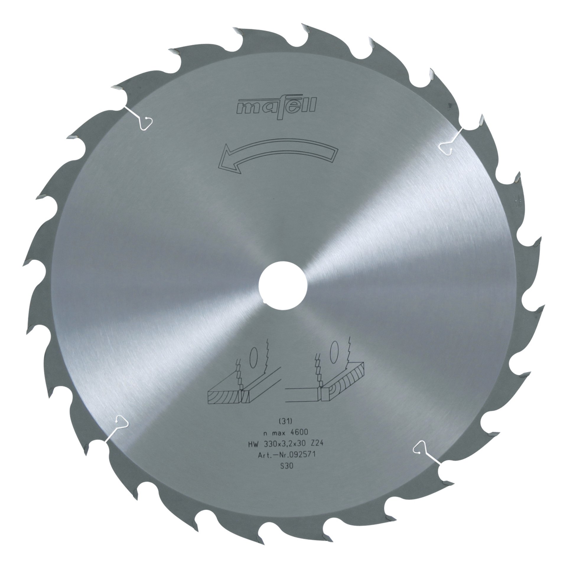 Mafell Sägeblatt-HM, 330 x 2,2/3,2 x 30 mm, Z 24, WZ, für universellen Einsatz in Holz