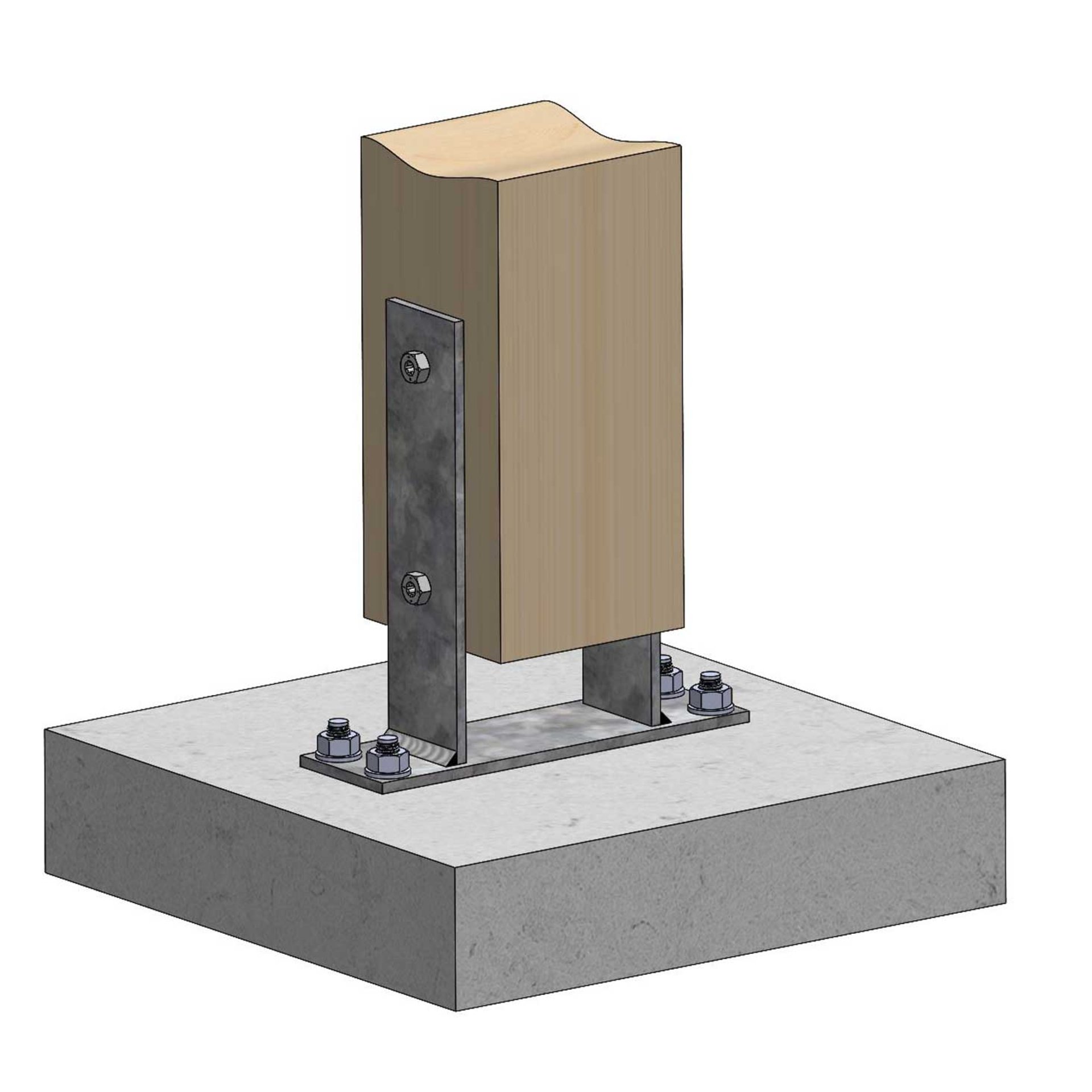 Holzbalken, Holzpfosten, Holzstab, Metallwinkel, Betonfundament