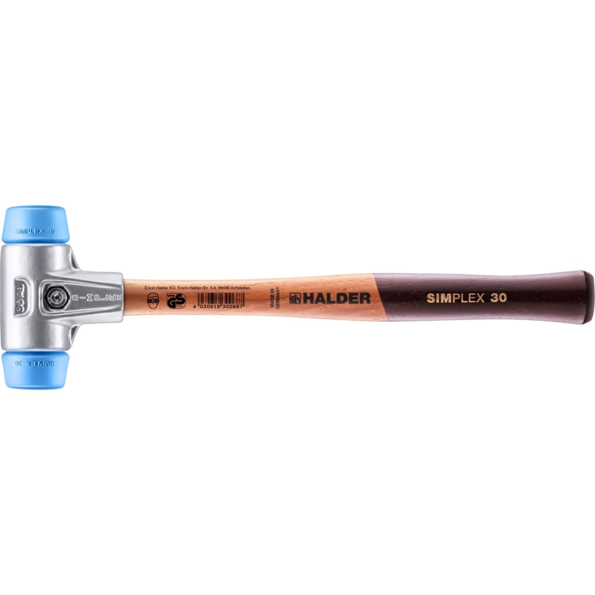 Halder SIMPLEX-Schonhammer, TPE-soft; mit Aluminiumgehäuse und hochwertigem Holzstiel | D=30 mm | 3101.030 Rauchrohr, Gerät, Hammer, Werkzeug