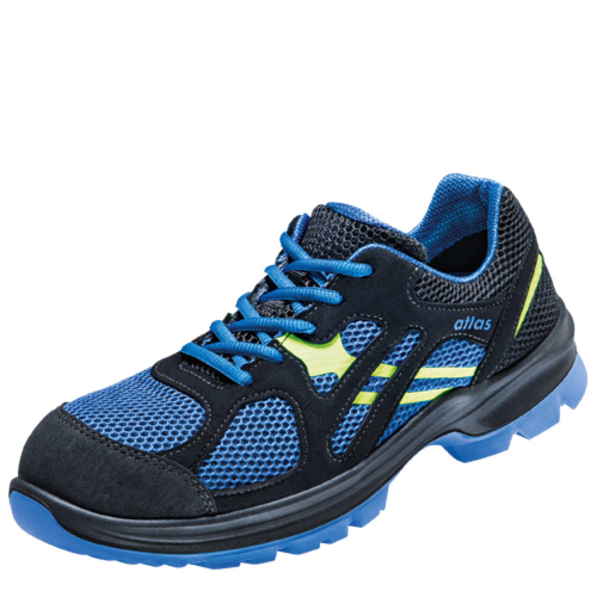 Laufschuh, Mesh, Blau, Schwarze Akzente, Schnürschuh