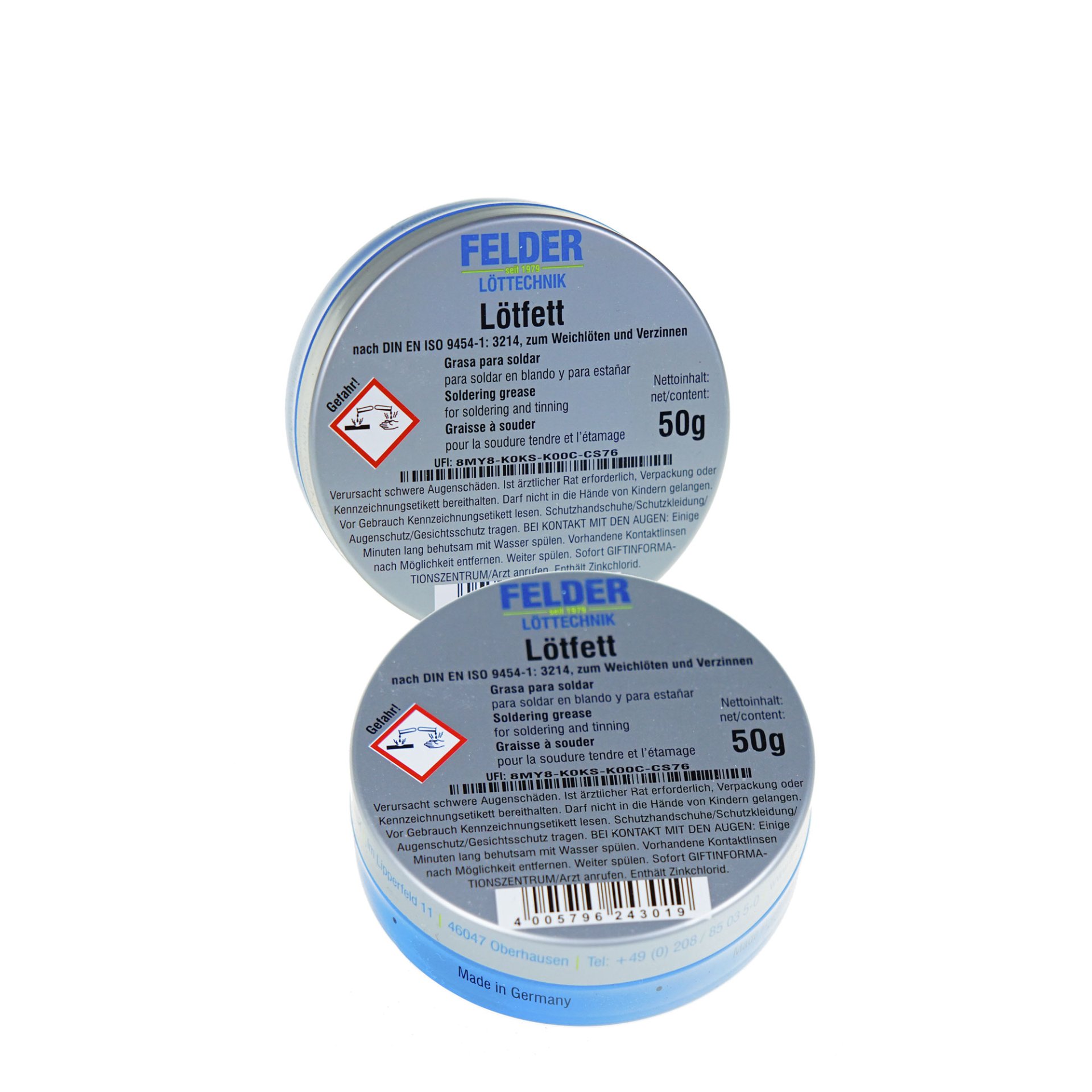 2x Felder Lötfett 50g Gesicht, Kopf, Person, Flasche