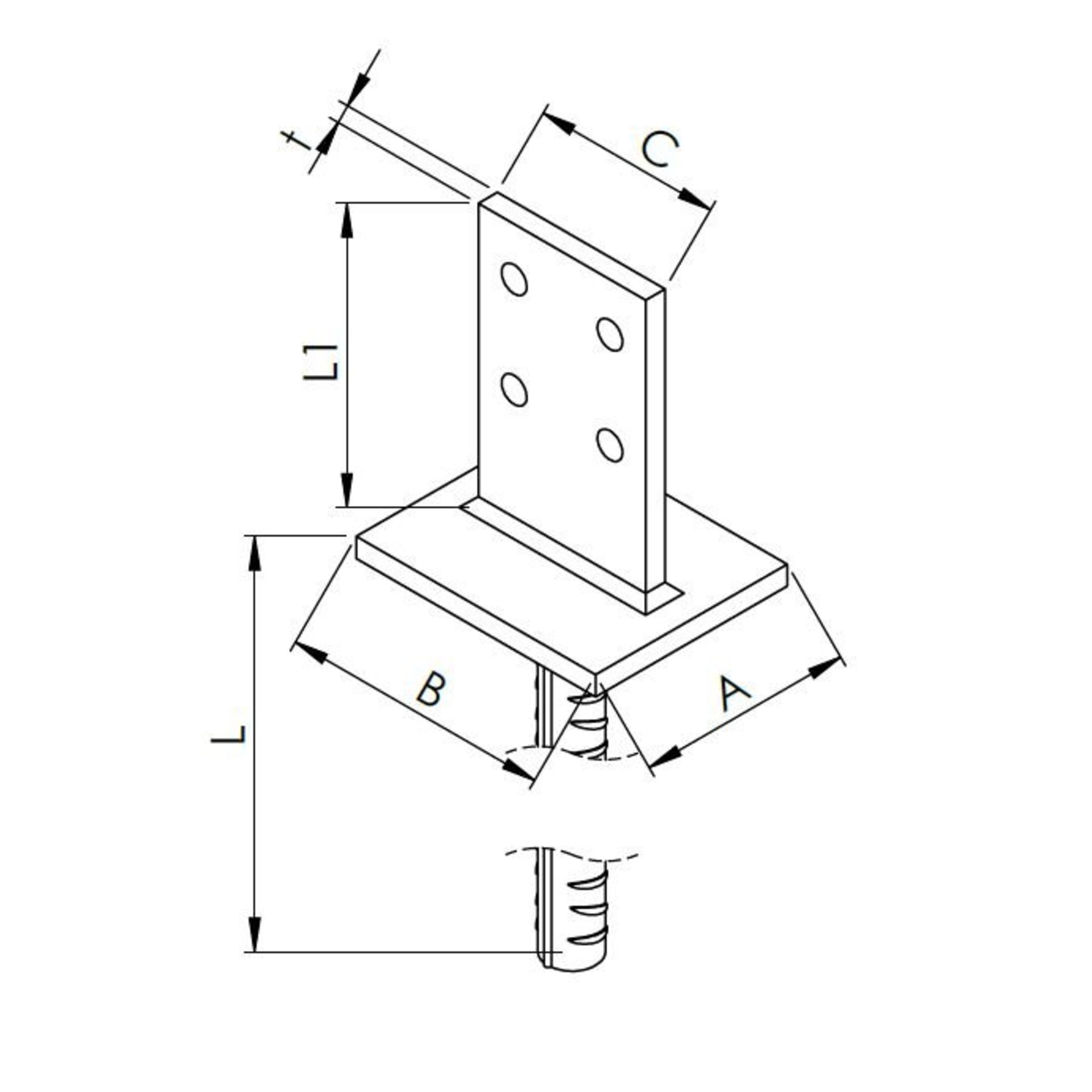 blechträger, montagehalter, winkelträger, bodenplatte, bohrungen