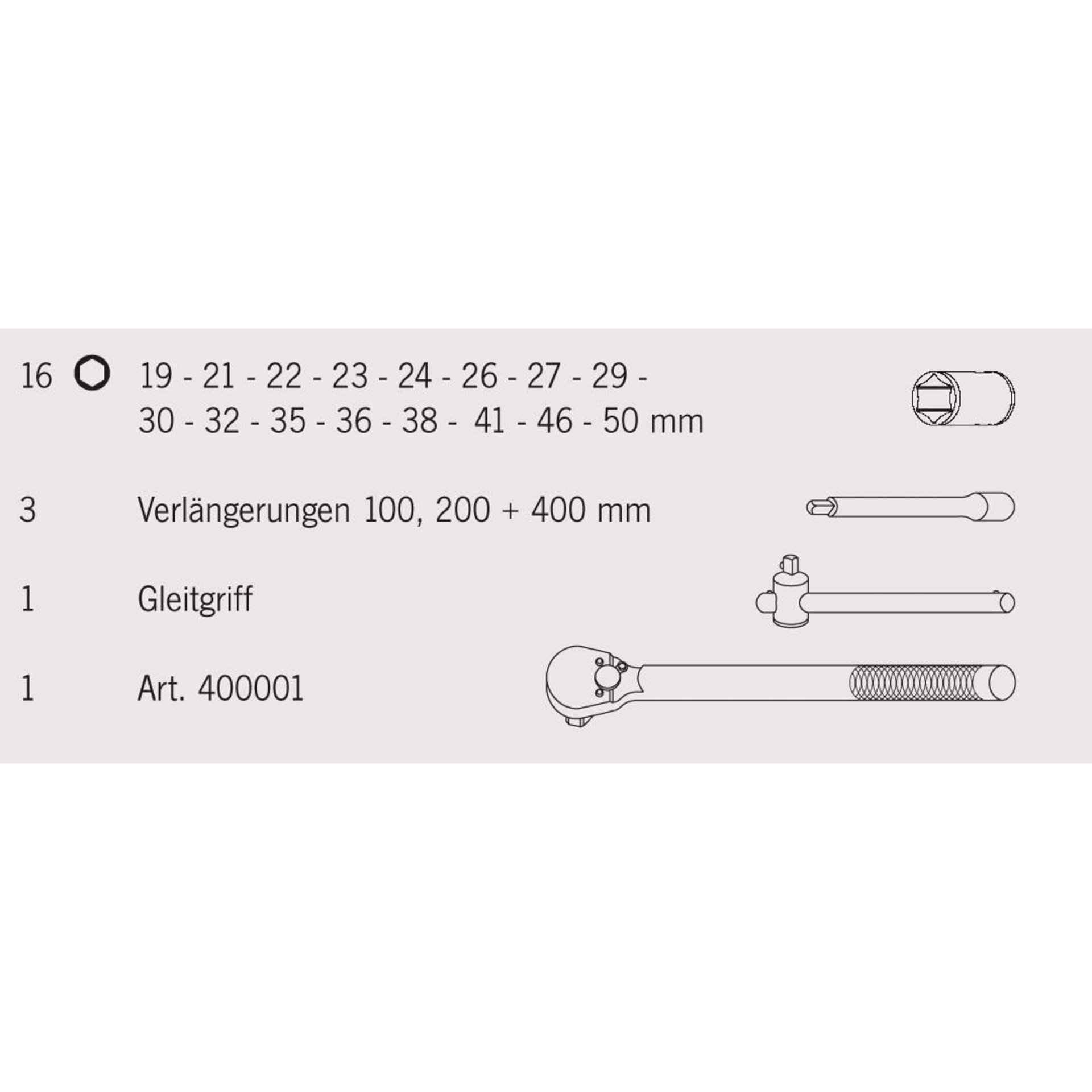 Schraubenschl, Verlängerung 100 mm, Verlängerung 200 mm, Verlängerung 400 mm, Gleitgriff