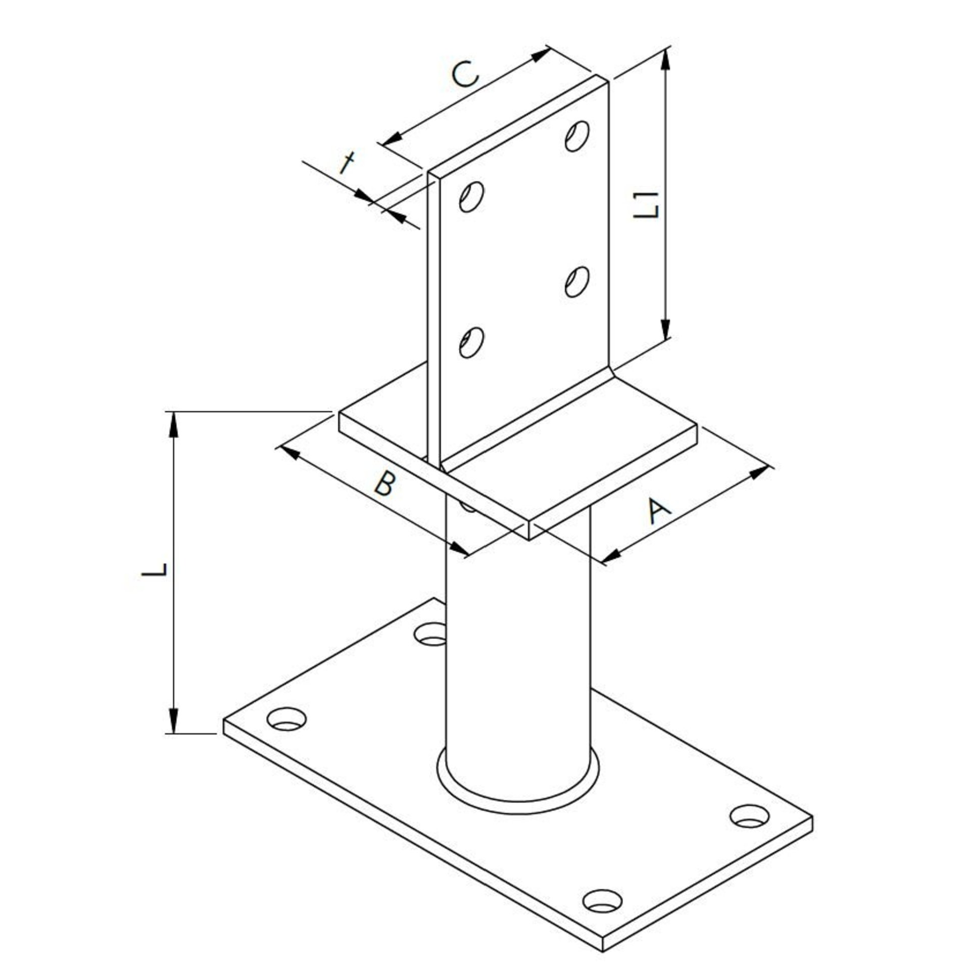 bodenplatte, rohrstütze, wandhalter, lochungen, stahlkonstruktion