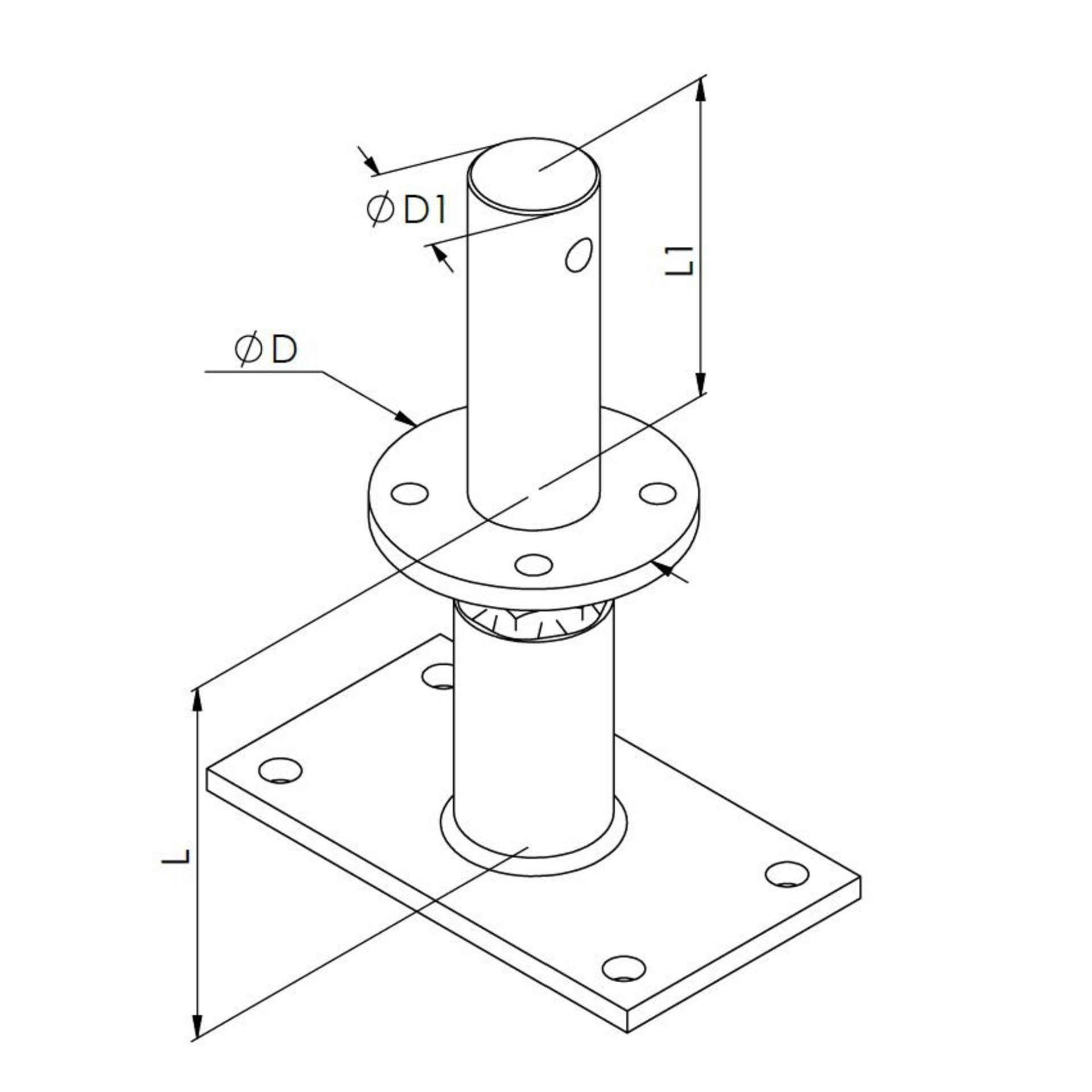 stangen, halter, flansch, spindel, basisplatte