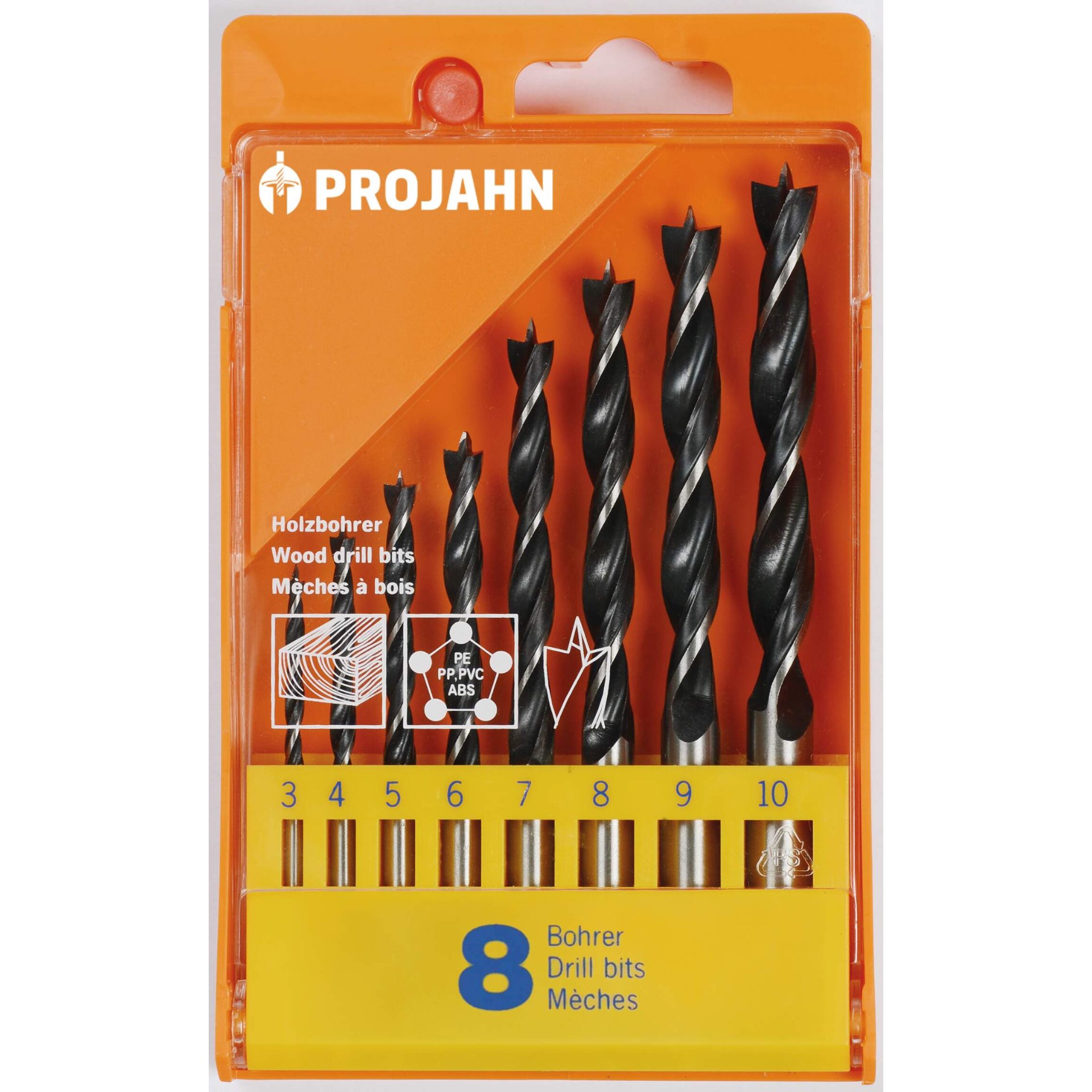 Holzbohrer, Spiralbohrer, Bohrer-Set, 8er-Set, Kunststoffetui