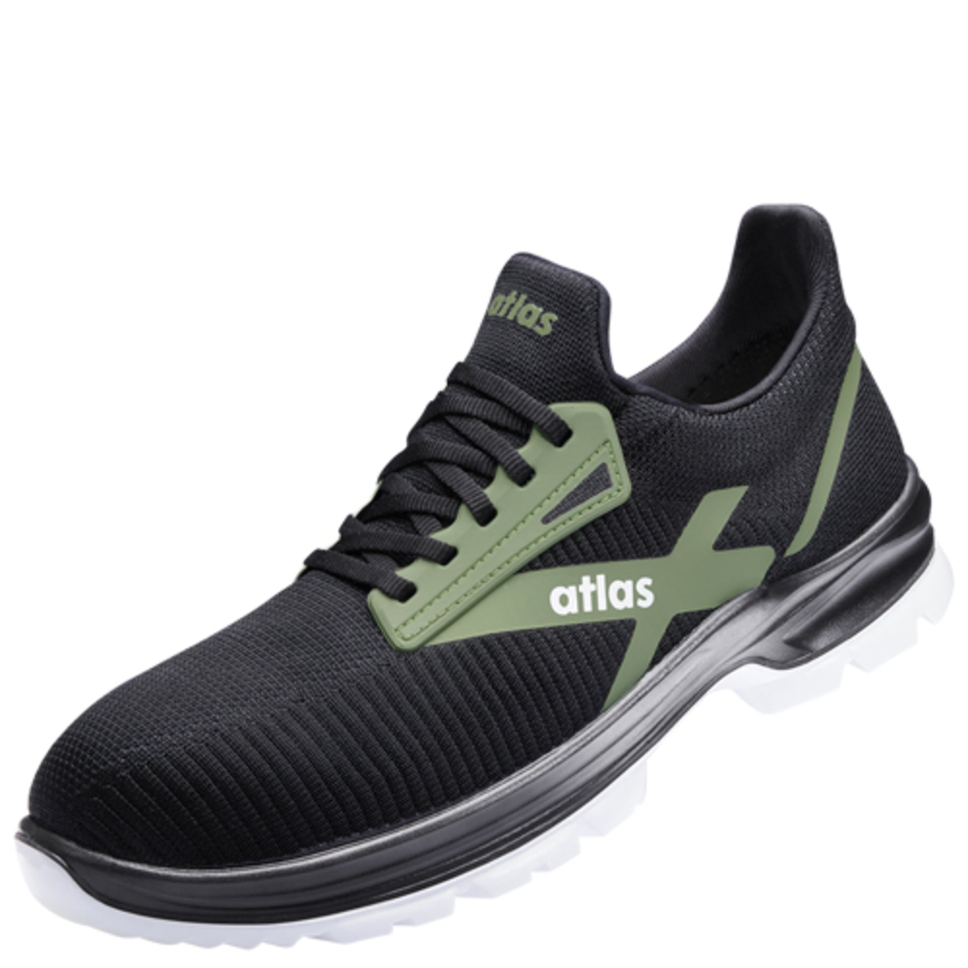 Sneaker, Low-cut, Schwarz, Mesh, Grüne Akzente