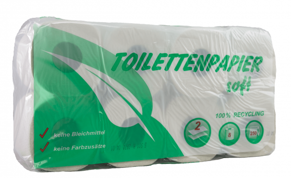 Toilettenpapier 2-lagig, weiß (RC), 250 Blatt, 8 Rollen / VE